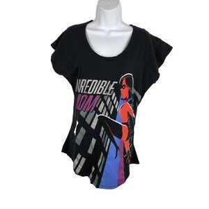 Incredibles Womens T Shirt 2XL Black Top Disney Incredible Mom Flared hem